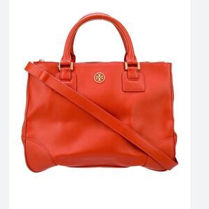 Tory Burch Orange Robinson Double Zip Tote